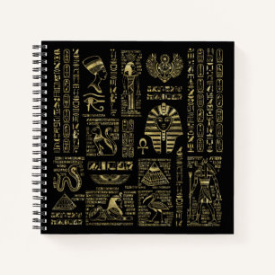 Ägyptische Hieroglyphen und Gottheiten, Gold auf  Notizblock