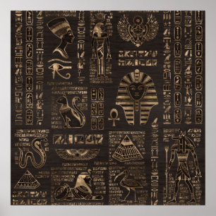 Ägyptische Hieroglyphen und Gottheiten - Gold auf Poster
