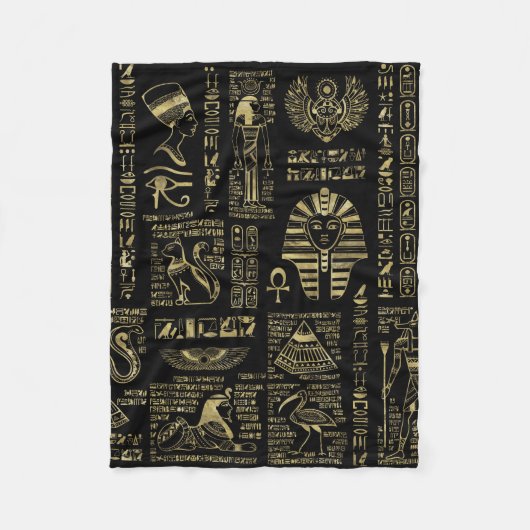 Ägyptische Hieroglyphen und Gottheiten, Gold auf s Fleecedecke (Vorderseite)