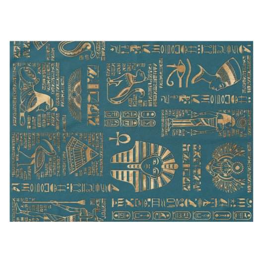 Ägyptische Hieroglyphen und Gottheiten - Gold auf Tischdecke (Vorderseite (Horizontal))