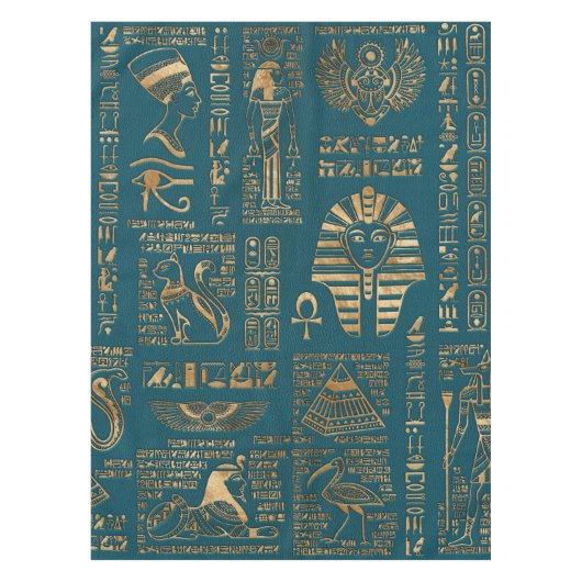 Ägyptische Hieroglyphen und Gottheiten - Gold auf Tischdecke (Vorderseite)