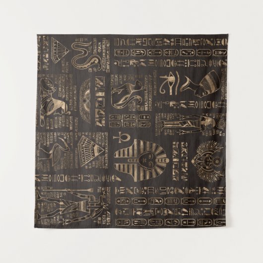 Ägyptische Hieroglyphen und Gottheiten - Gold auf Wandteppich (Vorderseite (Horizontal))