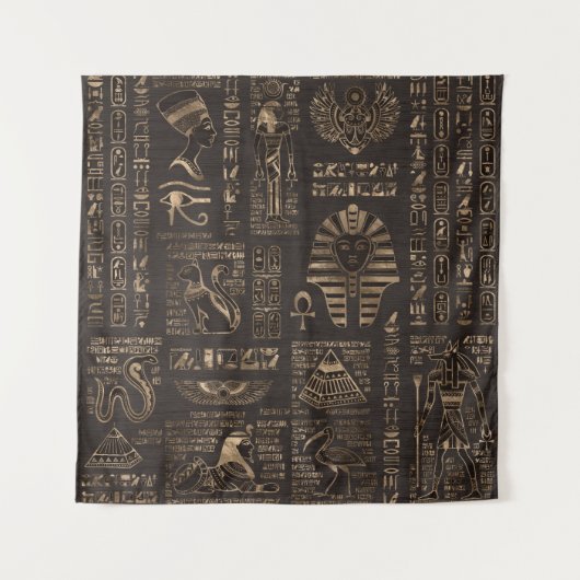 Ägyptische Hieroglyphen und Gottheiten - Gold auf Wandteppich (Vorderseite)