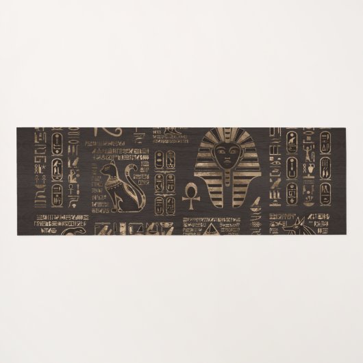 Ägyptische Hieroglyphen und Gottheiten - Gold auf Yogamatte (Rückseite (Horizontal))