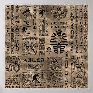 Ägyptische Hieroglyphen und Gottheiten - Luxus Gol Poster