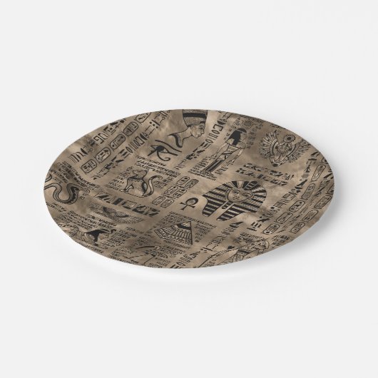 Ägyptische Hieroglyphen und Gottheiten - Luxusgold Pappteller (Schrägansicht)