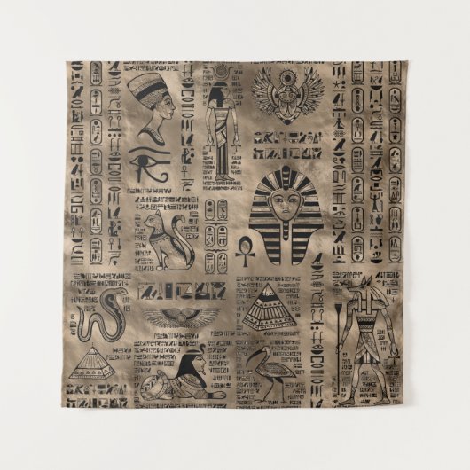 Ägyptische Hieroglyphen und Gottheiten - Luxusgold Wandteppich (Vorderseite)