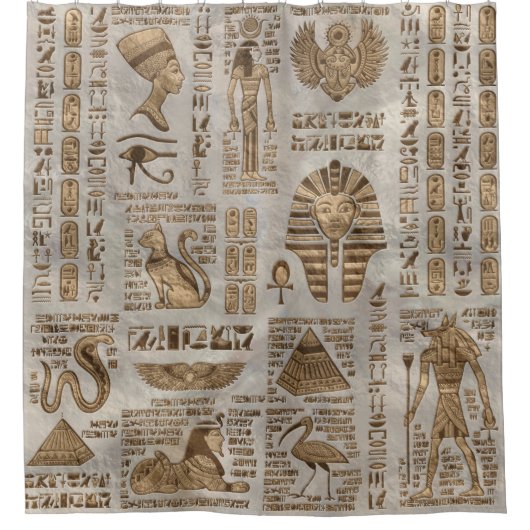 Ägyptische Hieroglyphen und Gottheiten - Vintages  Duschvorhang (Vorderseite)