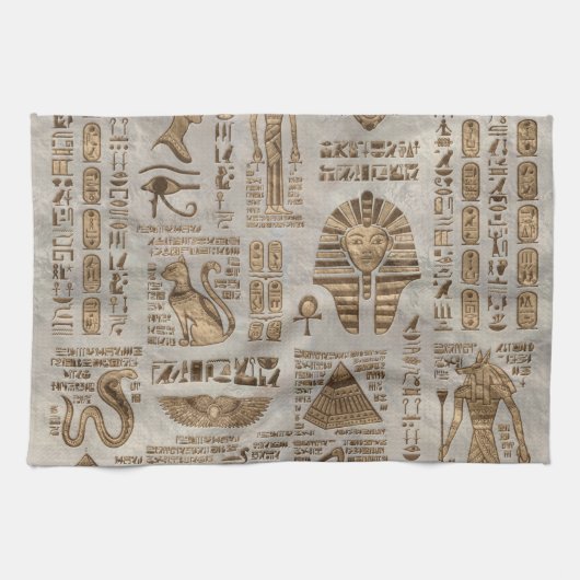 Ägyptische Hieroglyphen und Gottheiten - Vintages Geschirrtuch (Horizontal)