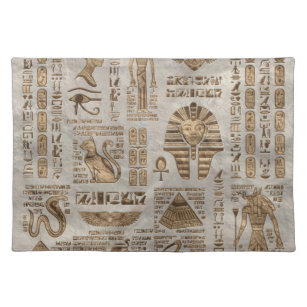 Ägyptische Hieroglyphen und Gottheiten - Vintages Stofftischset