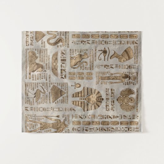 Ägyptische Hieroglyphen und Gottheiten - Vintages Wandteppich (Vorderseite (Horizontal))