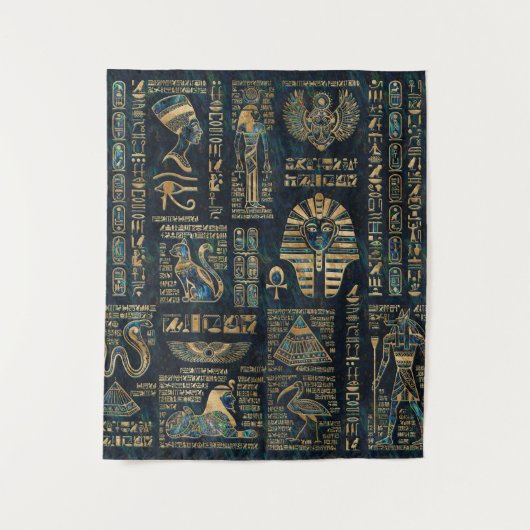 Ägyptische Hieroglyphen und Gottheiten - Wandteppich (Vorderseite)