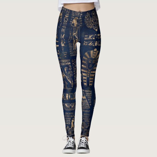 Ägyptische Hieroglyphen und Gottheitgold auf Leggings (Vorderseite)