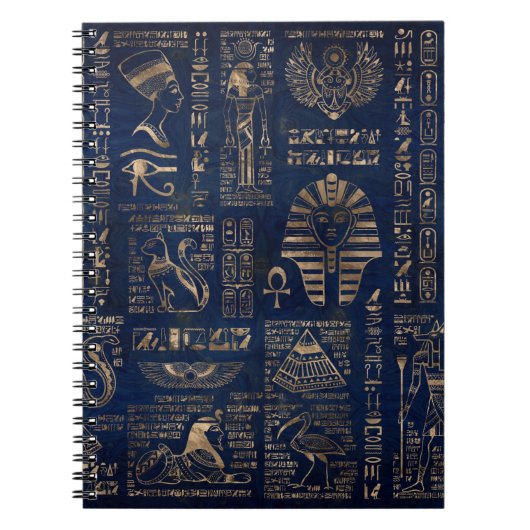 Ägyptische Hieroglyphen und Gottheitgold auf Notizblock (Vorderseite)