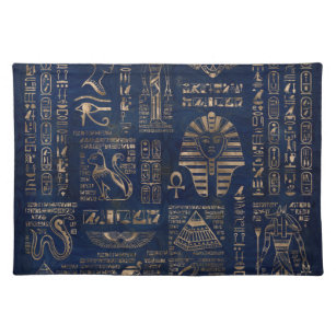 Ägyptische Hieroglyphen und Gottheitgold auf Stofftischset