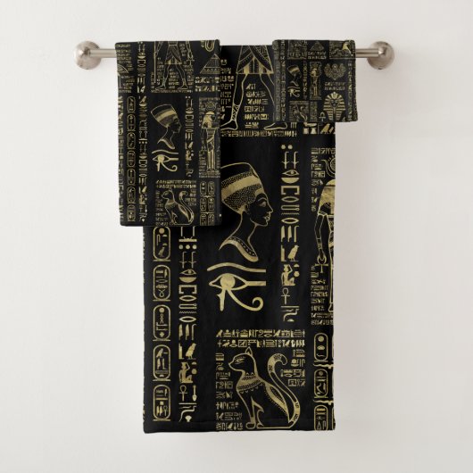 Ägyptische Hieroglyphen und Gottheitsgold auf Badhandtuch Set (Insitu)