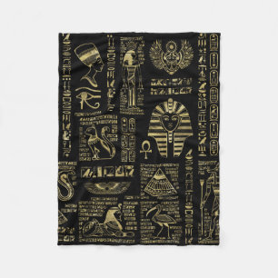 Ägyptische Hieroglyphen und Gottheitsgold auf Fleecedecke