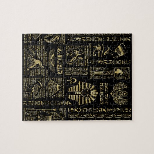 Ägyptische Hieroglyphen und Gottheitsgold auf Puzzle (Horizontal)