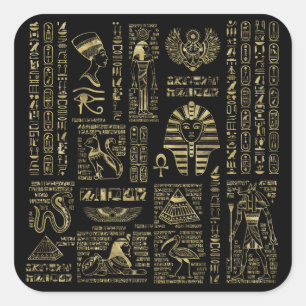 Ägyptische Hieroglyphen und Gottheitsgold auf Quadratischer Aufkleber