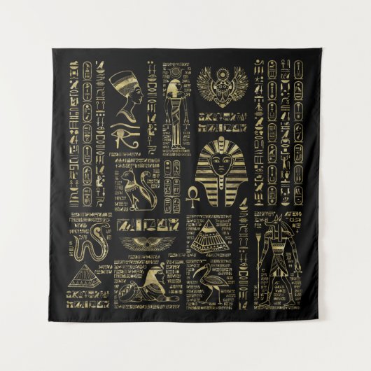 Ägyptische Hieroglyphen und Gottheitsgold auf Wandteppich (Vorderseite)