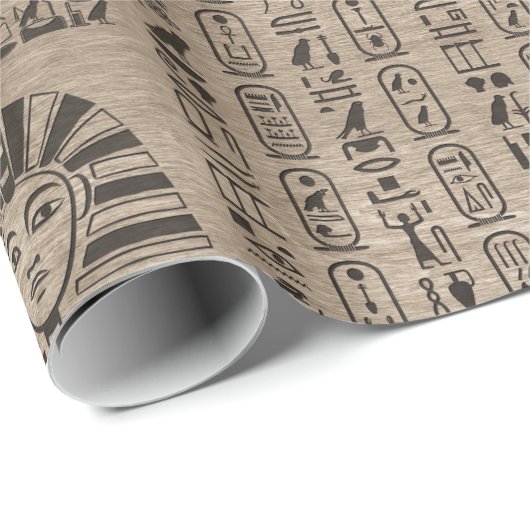 Ägyptische Hieroglyphen und Symbole auf Holz Geschenkpapier (Rolleneckpunkt)