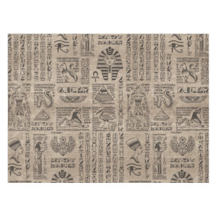 Ägyptische Hieroglyphen und Symbole auf Holz Tischdecke
