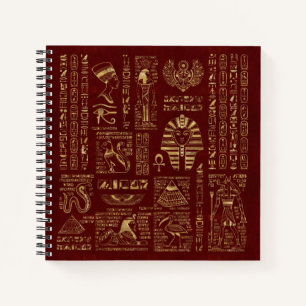Ägyptische Hieroglyphen und Symbole aus rotem Led Notizblock
