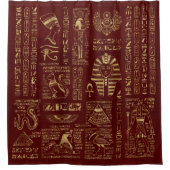 Ägyptische Hieroglyphen und Symbolrotleder Duschvorhang (Vorderseite)