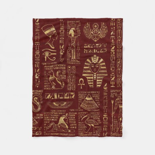 Ägyptische Hieroglyphen und Symbolrotleder Fleecedecke (Vorderseite)