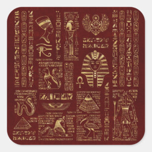 Ägyptische Hieroglyphen und Symbolrotleder Quadratischer Aufkleber
