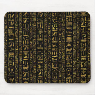 Ägyptische Hieroglyphen vintage Gold auf Schwarz Mousepad