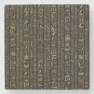 Ägyptische Hieroglyphen vintage Gold auf Schwarz Steinuntersetzer