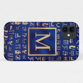 Ägyptische Hieroglyphics aus Gold auf Blue Intial Case-Mate iPhone Hülle (Rückseite (Horizontal))