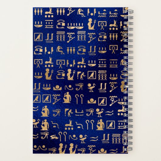Ägyptische Hieroglyphics aus Gold auf Blue Intial Notizblock (Rückseite)