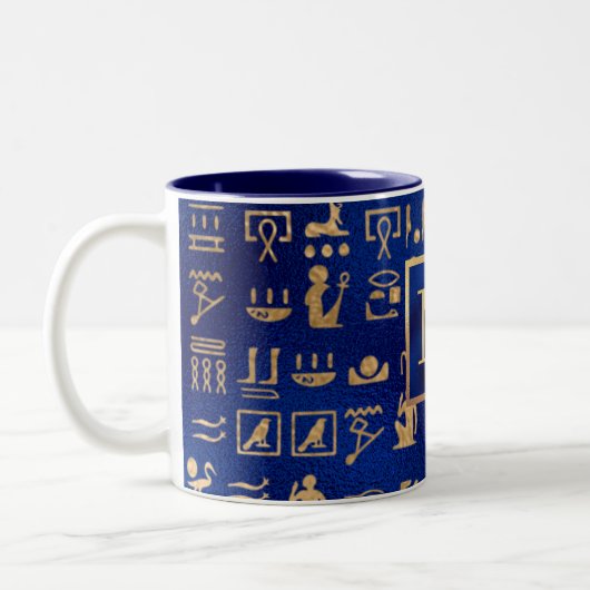 Ägyptische Hieroglyphics aus Gold auf Blue Intial Zweifarbige Tasse (Links)