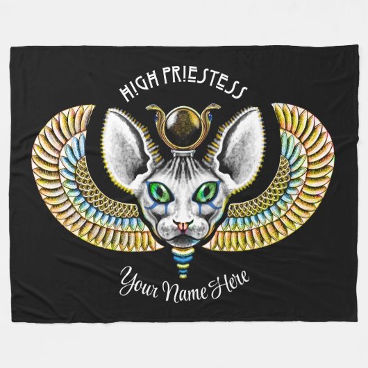Ägyptische Hohepriesterin Black Magic Sphynx Cat R Fleecedecke (Vorderseite (Horizontal))