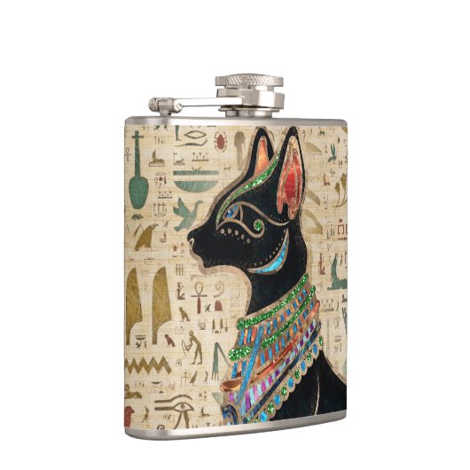 Ägyptische Katze - Bastet auf Papyrus Flachmann (Rechts)