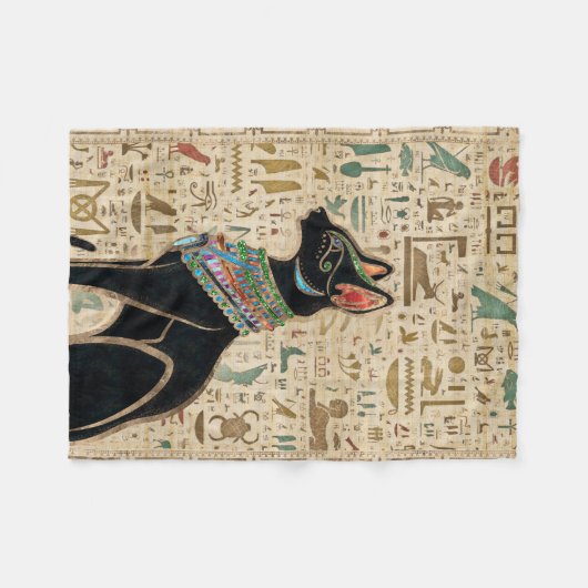 Ägyptische Katze - Bastet auf Papyrus Fleecedecke (Vorderseite (Horizontal))