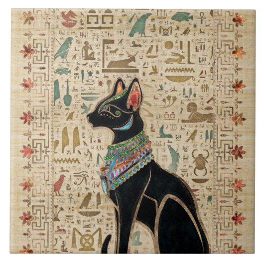 Ägyptische Katze - Bastet auf Papyrus Fliese (Vorderseite)
