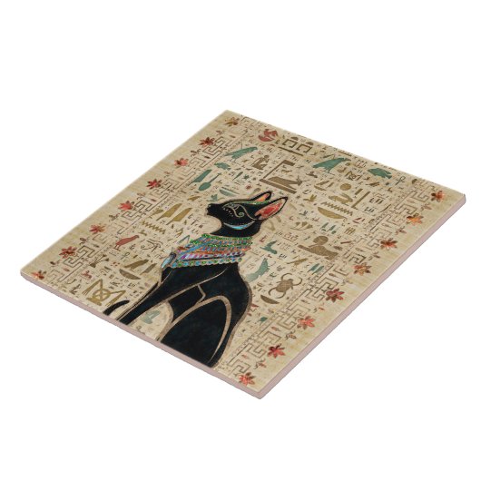 Ägyptische Katze - Bastet auf Papyrus Fliese (Seite)