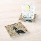 Ägyptische Katze - Bastet auf Papyrus Glasuntersetzer (Schrägansicht)