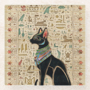 Ägyptische Katze - Bastet auf Papyrus Glasuntersetzer