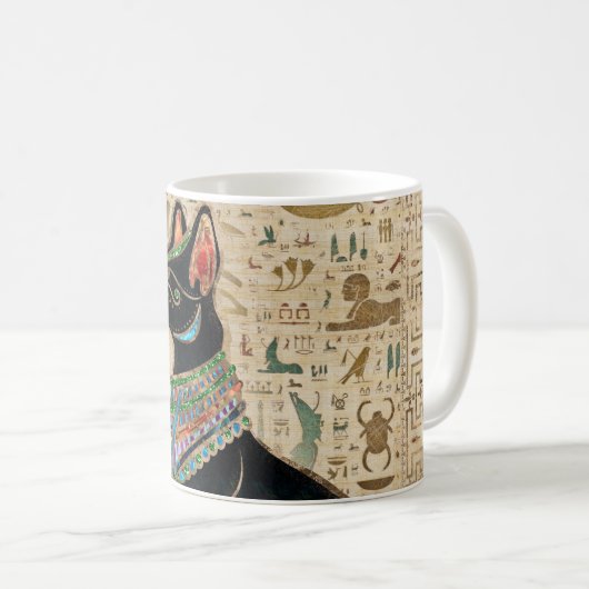 Ägyptische Katze - Bastet auf Papyrus Kaffeetasse (VorderseiteRechts)