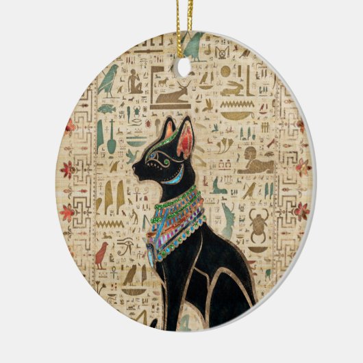 Ägyptische Katze - Bastet auf Papyrus Keramik Ornament (Links)