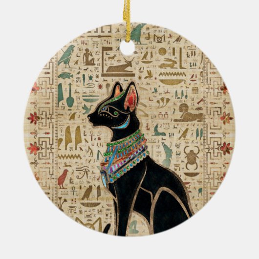 Ägyptische Katze - Bastet auf Papyrus Keramik Ornament (Hinten)