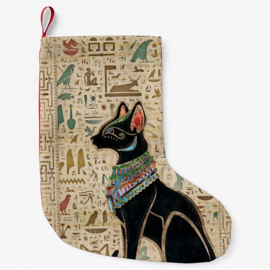 Ägyptische Katze - Bastet auf Papyrus Kleiner Weihnachtsstrumpf (Vorderseite)