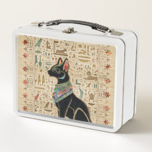 Ägyptische Katze - Bastet auf Papyrus Metall Brotdose