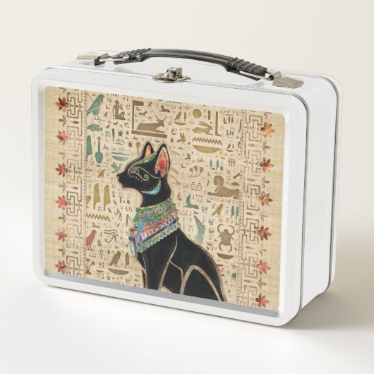 Ägyptische Katze - Bastet auf Papyrus Metall Brotdose (Vorderseite)