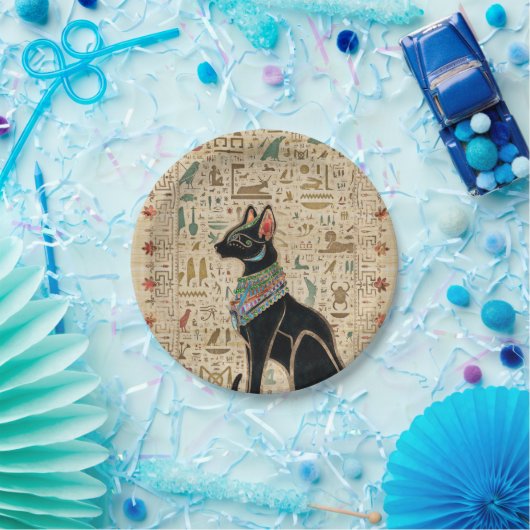 Ägyptische Katze - Bastet auf Papyrus Pappteller (Party)