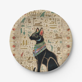 Ägyptische Katze - Bastet auf Papyrus Pappteller